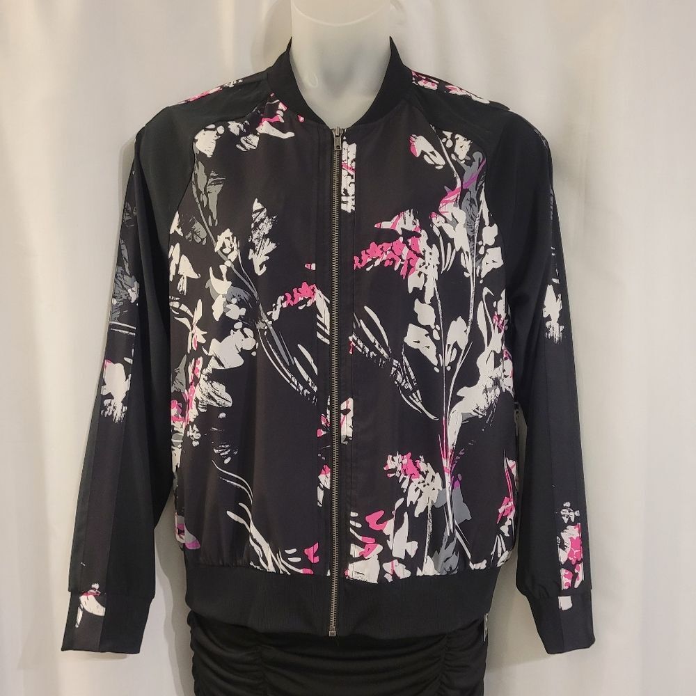 Fabletics Bomber Track Jacket Abstract Leaf Flora… - image 3